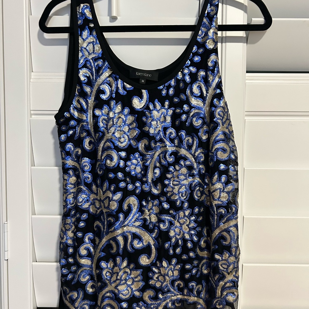 Karen Kane Blue Sleeveless Sequin Tank Top